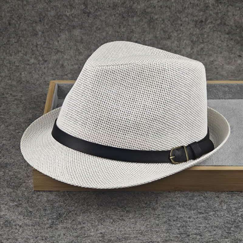 Cappello da uomo in paglia Fedora estivo con motivo a quadri inglesi e pied de poule