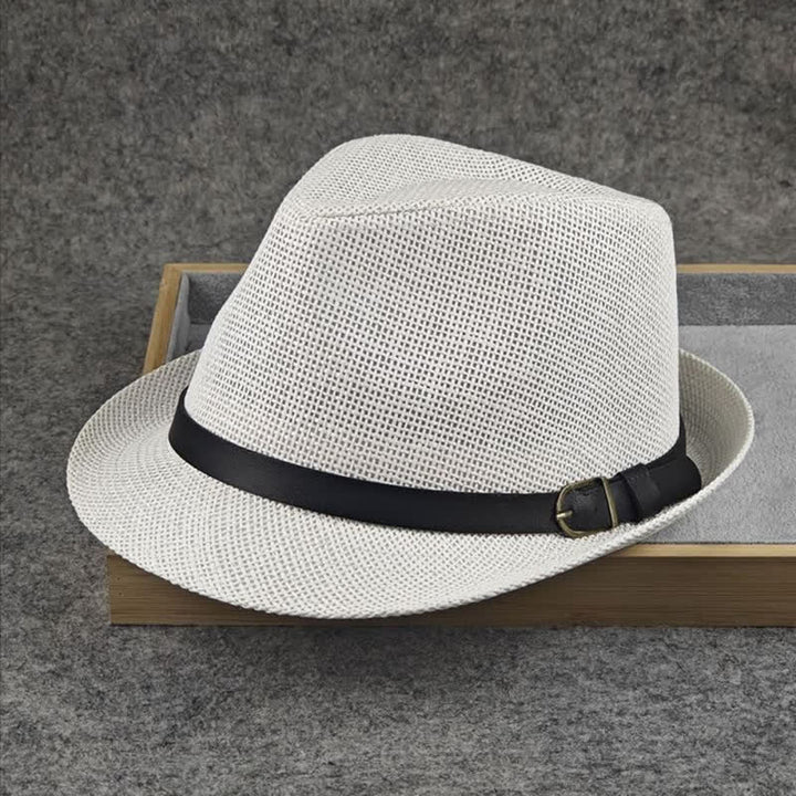 Cappello da uomo in paglia Fedora estivo con motivo a quadri inglesi e pied de poule