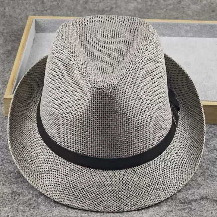 Cappello da uomo in paglia Fedora estivo con motivo a quadri inglesi e pied de poule