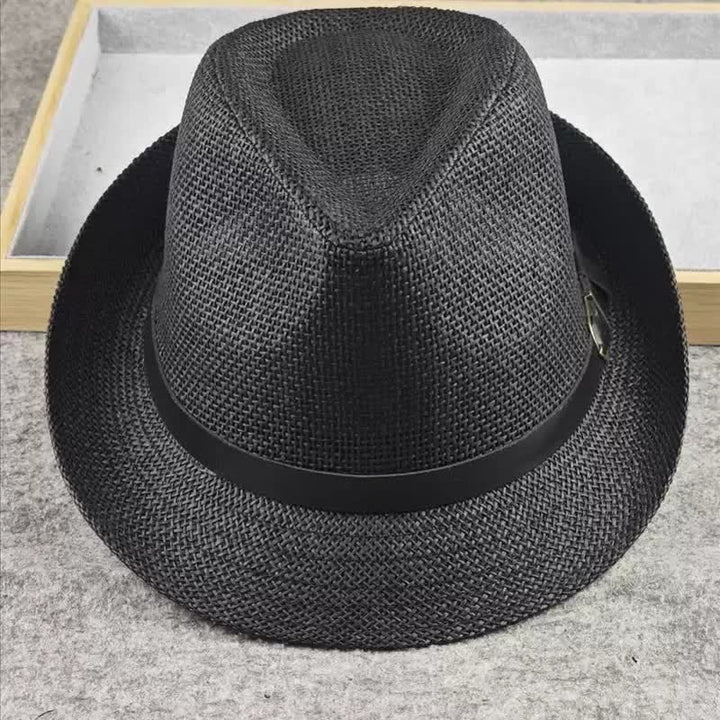 Cappello da uomo in paglia Fedora estivo con motivo a quadri inglesi e pied de poule