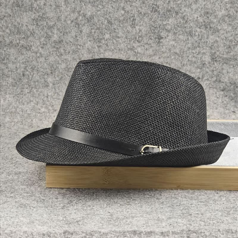 Cappello da uomo in paglia Fedora estivo con motivo a quadri inglesi e pied de poule - image 3