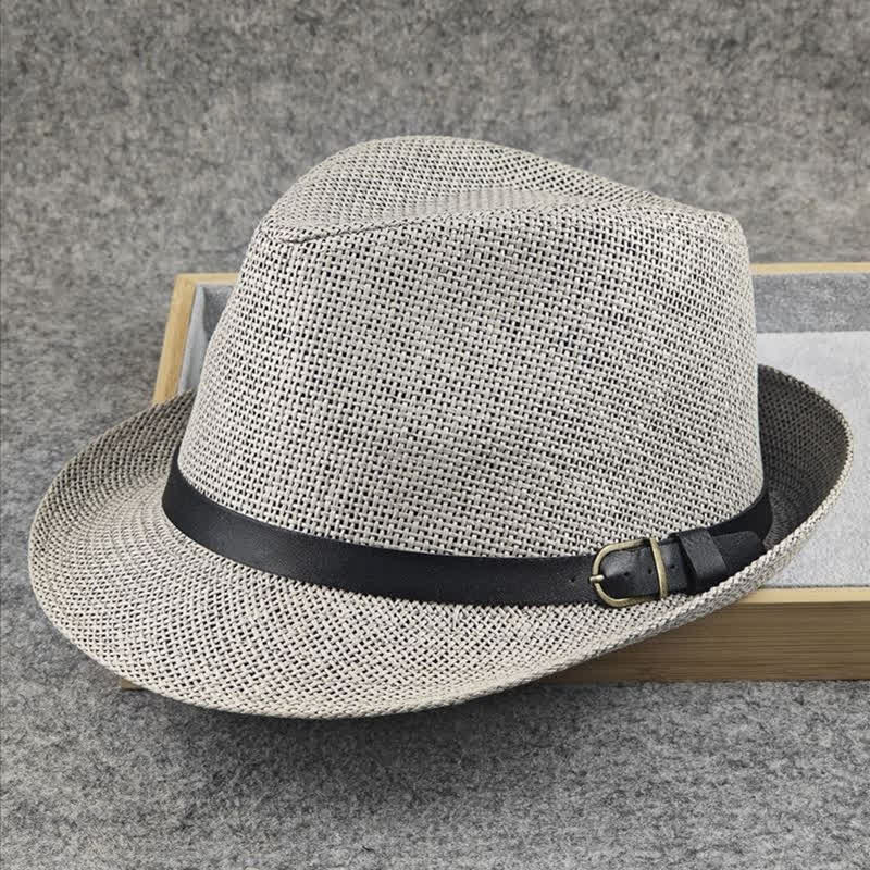 Cappello da uomo in paglia Fedora estivo con motivo a quadri inglesi e pied de poule