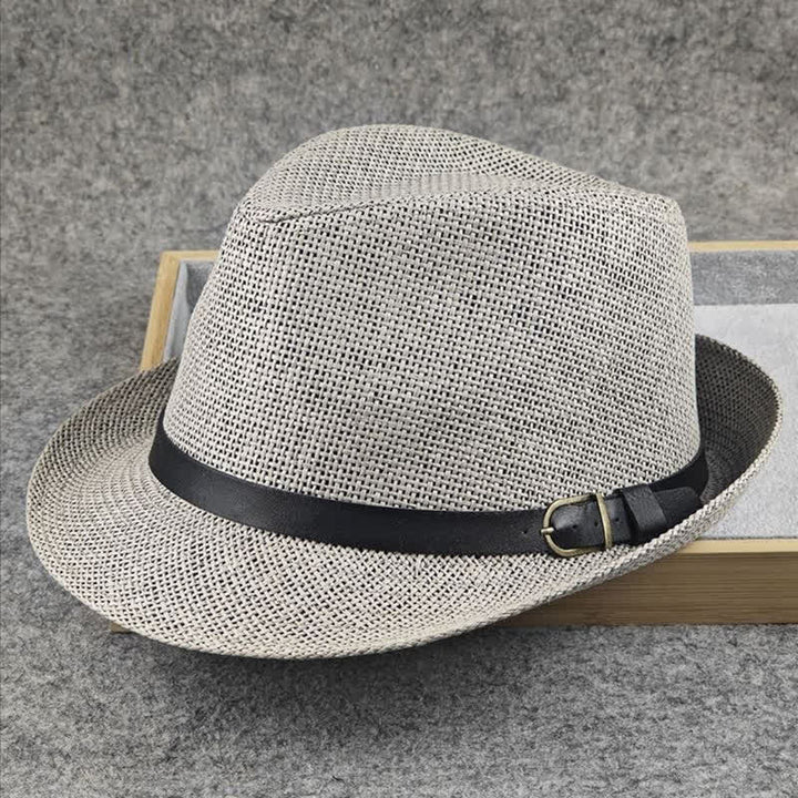 Cappello da uomo in paglia Fedora estivo con motivo a quadri inglesi e pied de poule