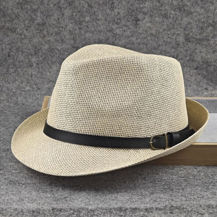 Cappello da uomo in paglia Fedora estivo con motivo a quadri inglesi e pied de poule