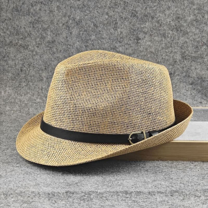 Cappello da uomo in paglia Fedora estivo con motivo a quadri inglesi e pied de poule