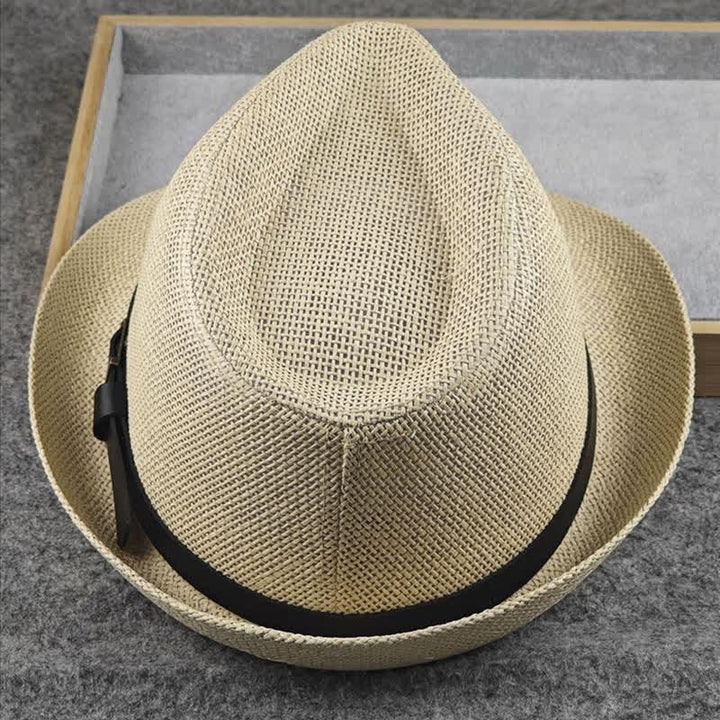 Cappello da uomo in paglia Fedora estivo con motivo a quadri inglesi e pied de poule