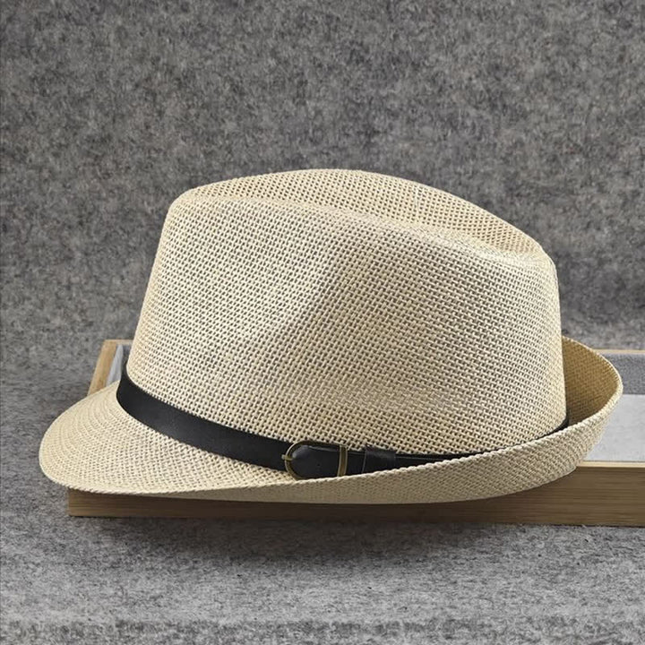 Cappello da uomo in paglia Fedora estivo con motivo a quadri inglesi e pied de poule