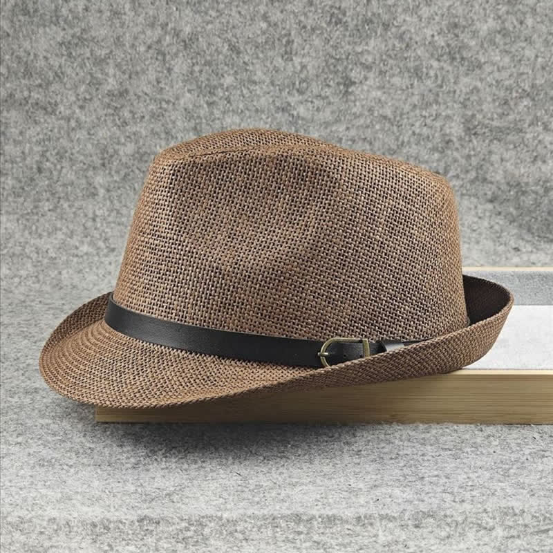 Cappello da uomo in paglia Fedora estivo con motivo a quadri inglesi e pied de poule