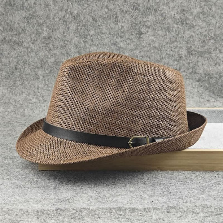 Cappello da uomo in paglia Fedora estivo con motivo a quadri inglesi e pied de poule