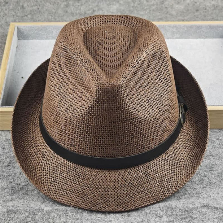 Cappello da uomo in paglia Fedora estivo con motivo a quadri inglesi e pied de poule