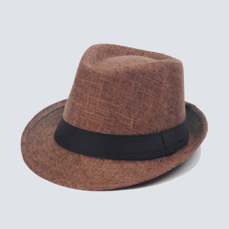 Cappello estivo Fedora con nastro nero semplice da uomo - Caffè scuro - Misura M (22"-22 7/8") - image 1