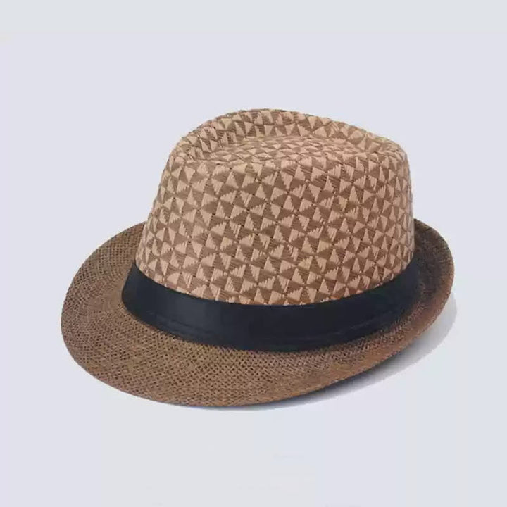Cappello da spiaggia in paglia Fedora con motivo a quadri classico da uomo