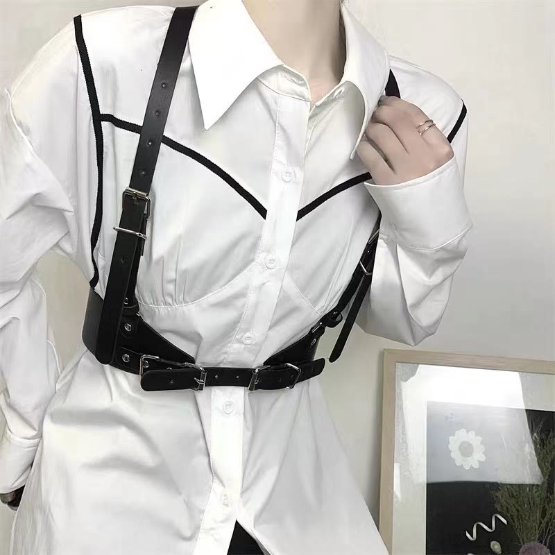 Cintura regolabile in pelle Steampunk con cinturino corsetto