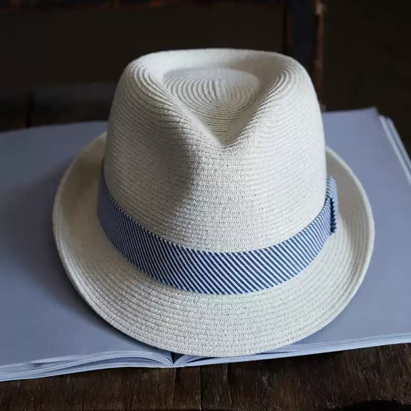 Cappello da spiaggia in paglia Fedora con nastro a righe grazioso da uomo