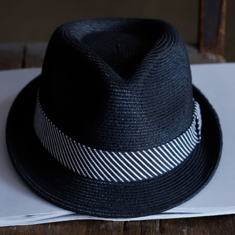 Cappello da spiaggia in paglia Fedora con nastro a righe grazioso da uomo