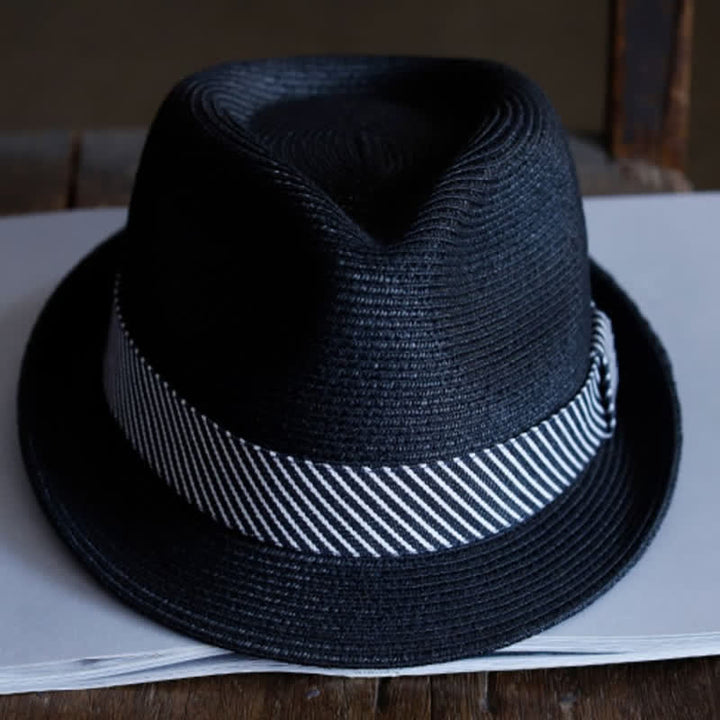 Cappello da spiaggia in paglia Fedora con nastro a righe grazioso da uomo