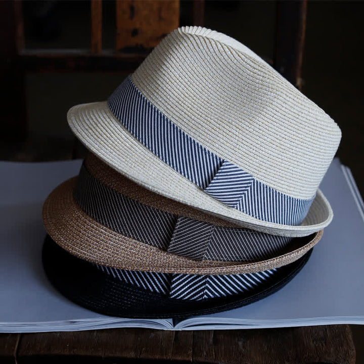 Cappello da spiaggia in paglia Fedora con nastro a righe grazioso da uomo - image 1