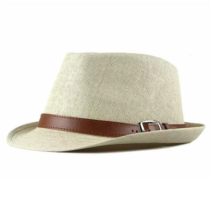 Cappello da uomo elegante e casual in paglia con decorazione in pelle