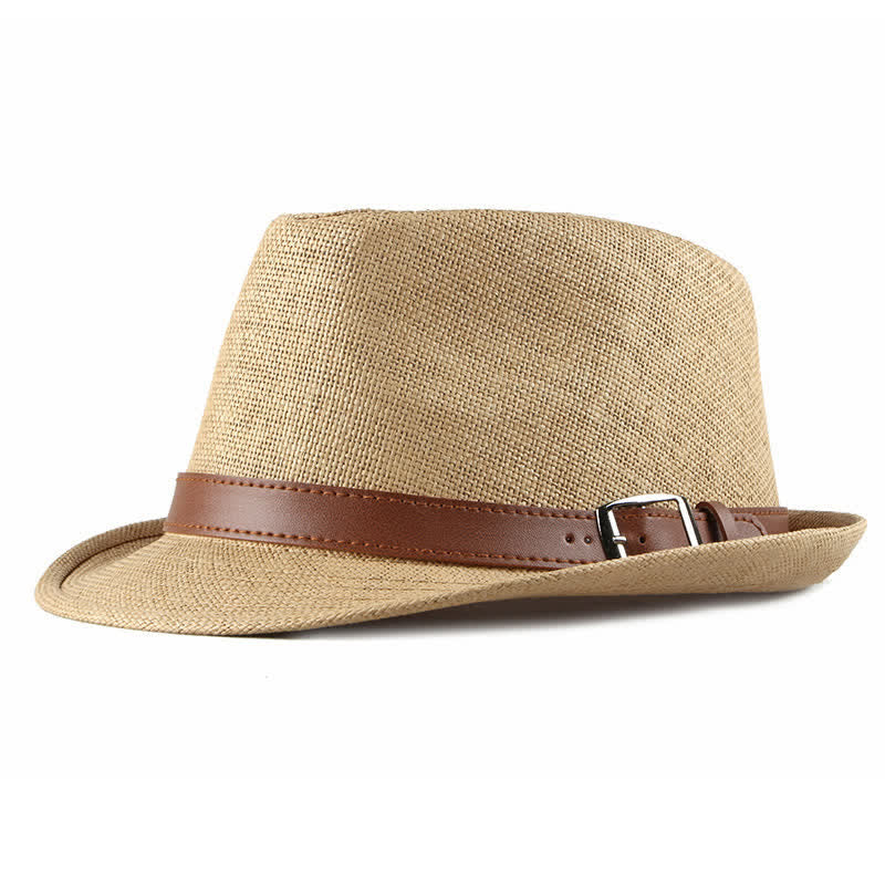 Cappello da uomo elegante e casual in paglia con decorazione in pelle - Cachi - Misura M (22"-22 7/8") - image 0