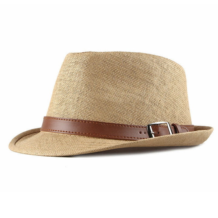 Cappello da uomo elegante e casual in paglia con decorazione in pelle