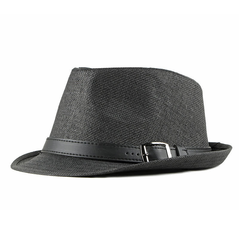 Cappello da uomo elegante e casual in paglia con decorazione in pelle - Nero - Misura M (22"-22 7/8") - image 5