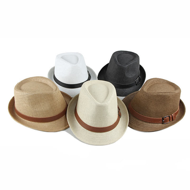 Cappello da uomo elegante e casual in paglia con decorazione in pelle