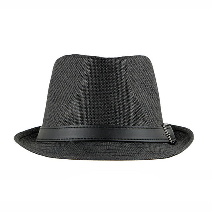 Cappello da uomo elegante e casual in paglia con decorazione in pelle