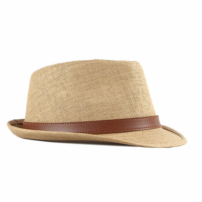 Cappello da uomo elegante e casual in paglia con decorazione in pelle