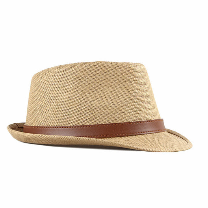 Cappello da uomo elegante e casual in paglia con decorazione in pelle