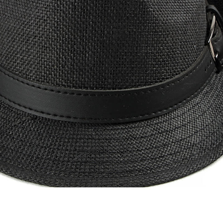 Cappello da uomo elegante e casual in paglia con decorazione in pelle