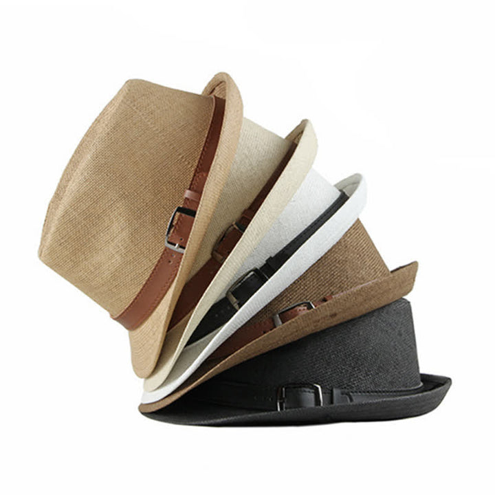 Cappello da uomo elegante e casual in paglia con decorazione in pelle