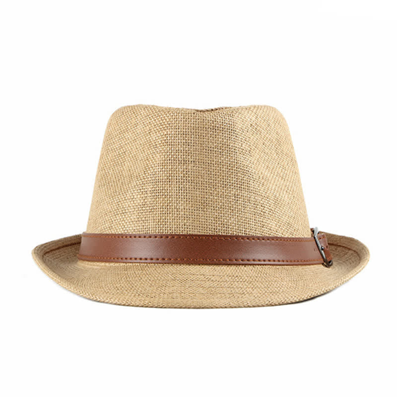 Cappello da uomo elegante e casual in paglia con decorazione in pelle
