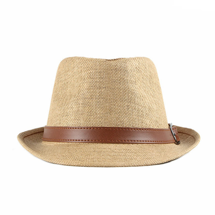 Cappello da uomo elegante e casual in paglia con decorazione in pelle