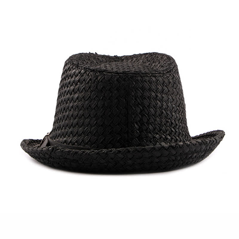 Cappello da spiaggia in paglia Fedora con fascia in pelle intrecciata da uomo