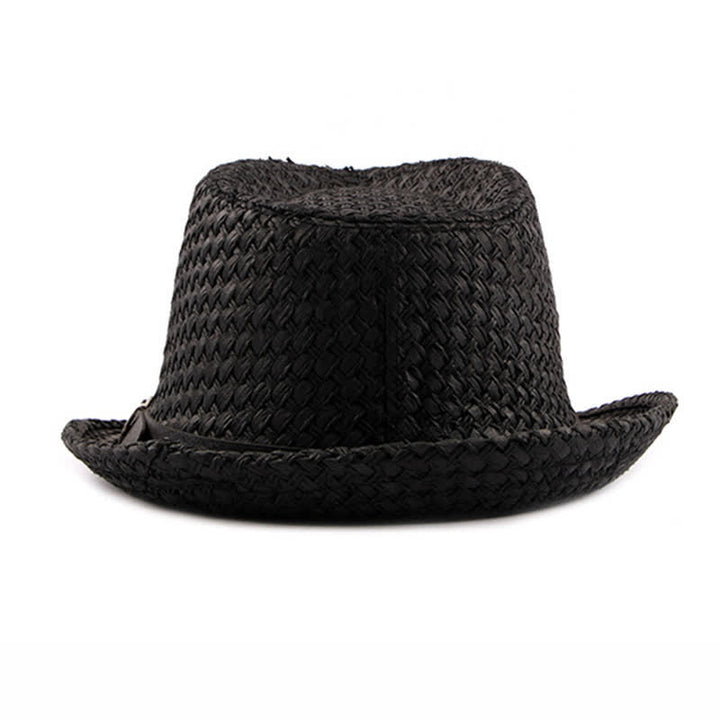 Cappello da spiaggia in paglia Fedora con fascia in pelle intrecciata da uomo