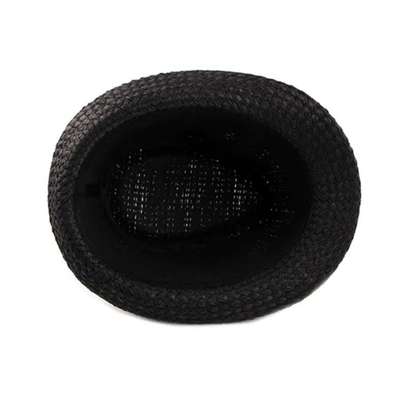 Cappello da spiaggia in paglia Fedora con fascia in pelle intrecciata da uomo