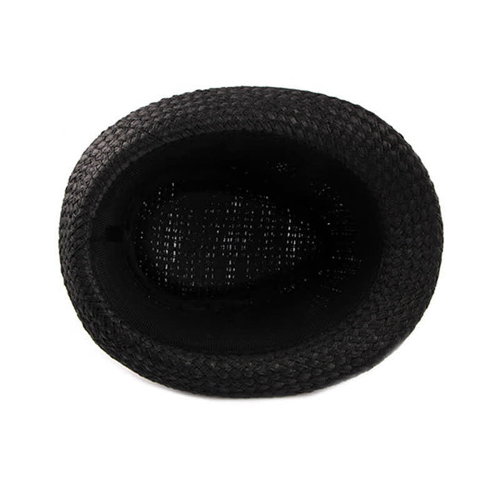 Cappello da spiaggia in paglia Fedora con fascia in pelle intrecciata da uomo