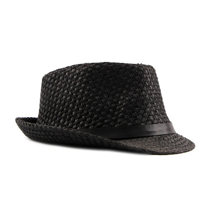 Cappello da spiaggia in paglia Fedora con fascia in pelle intrecciata da uomo