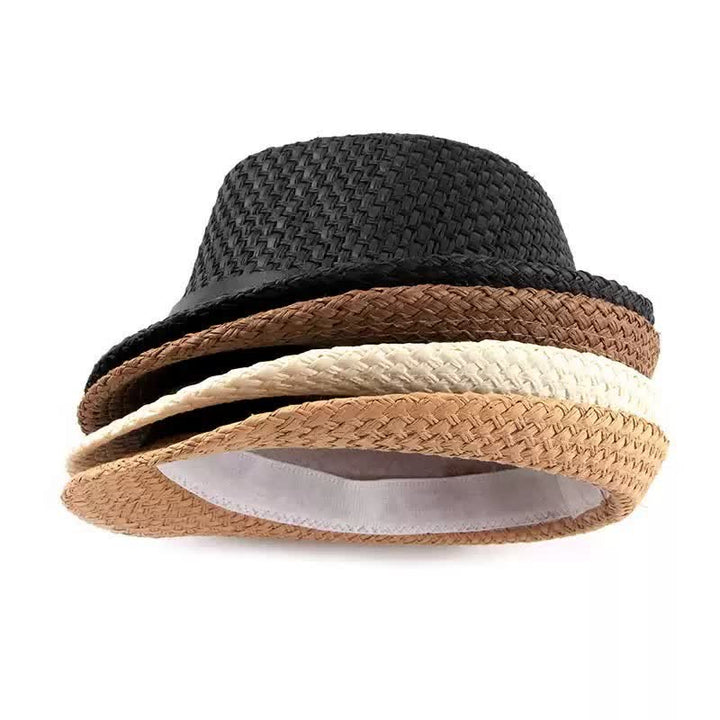 Cappello da spiaggia in paglia Fedora con fascia in pelle intrecciata da uomo