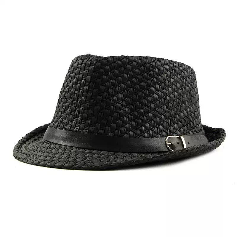 Cappello da spiaggia in paglia Fedora con fascia in pelle intrecciata da uomo