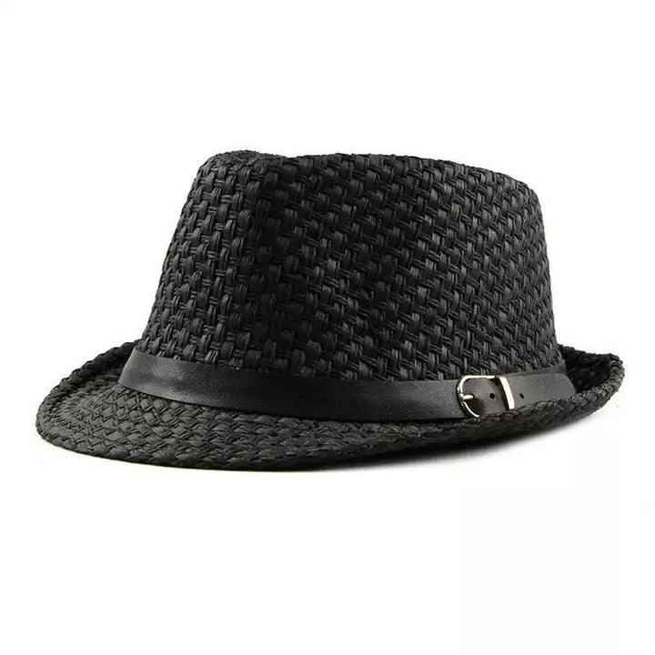 Cappello da spiaggia in paglia Fedora con fascia in pelle intrecciata da uomo