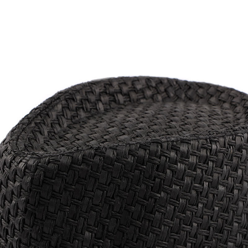 Cappello da spiaggia in paglia Fedora con fascia in pelle intrecciata da uomo