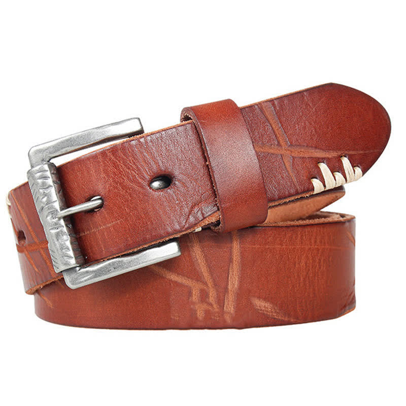 Cintura da uomo in pelle con decoro retrò con linee bianche