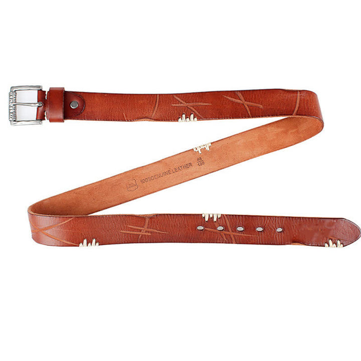 Cintura da uomo in pelle con decoro retrò con linee bianche