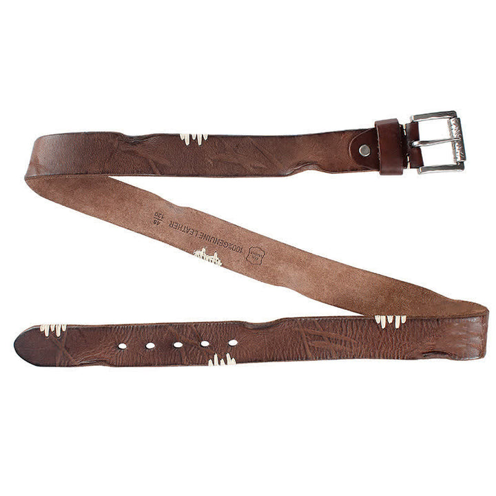 Cintura da uomo in pelle con decoro retrò con linee bianche
