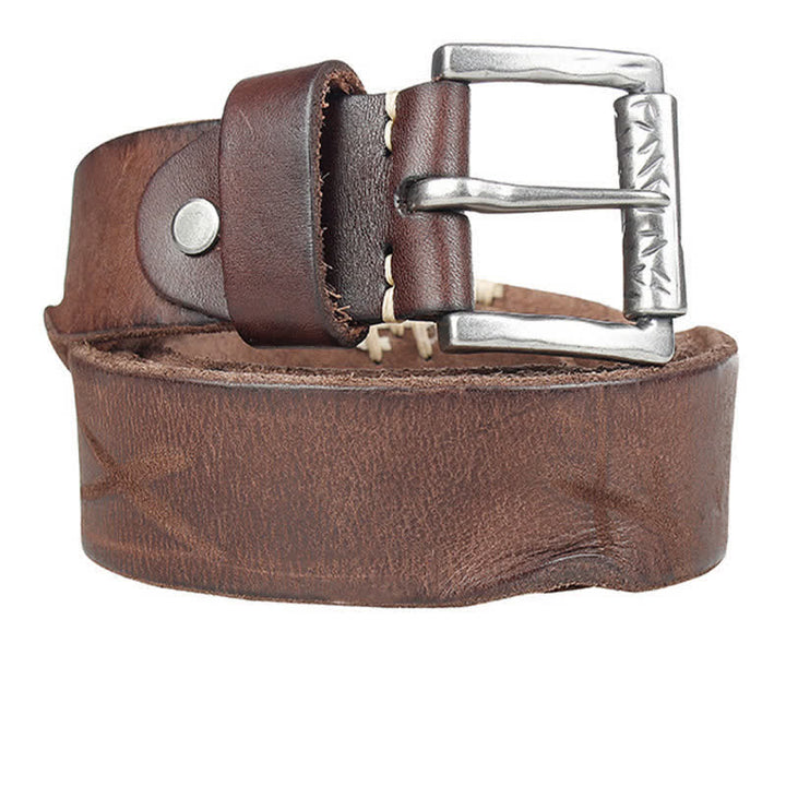 Cintura da uomo in pelle con decoro retrò con linee bianche