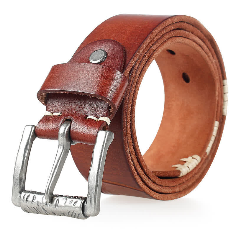 Cintura da uomo in pelle con decoro retrò con linee bianche