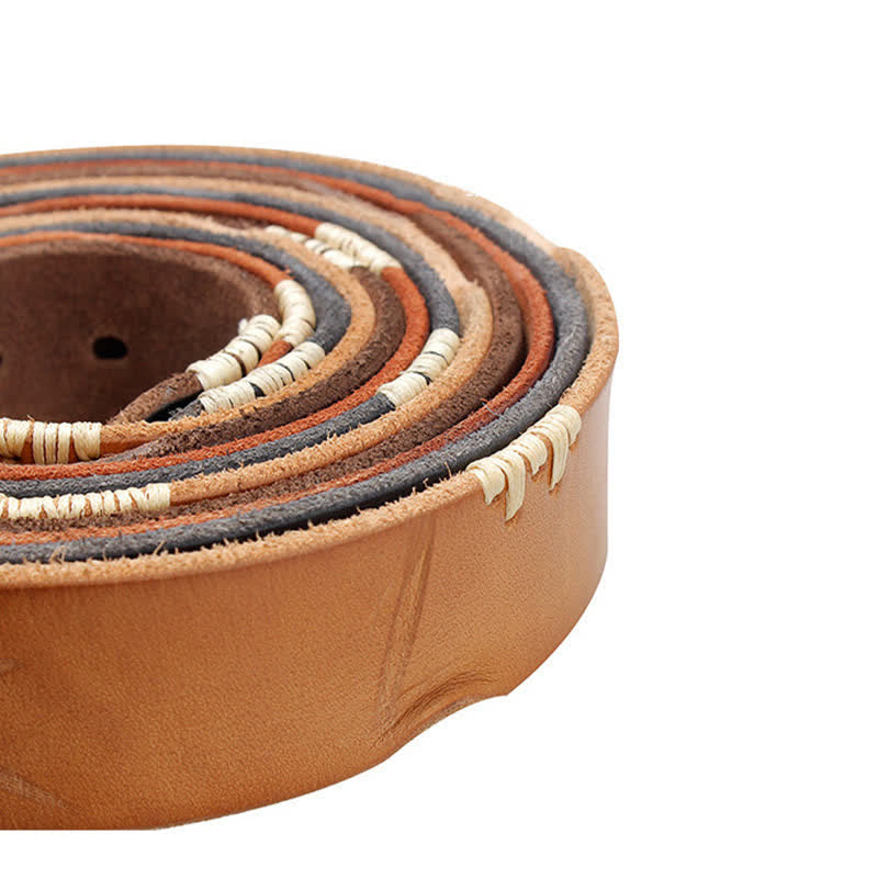 Cintura da uomo in pelle con decoro retrò con linee bianche
