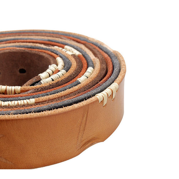 Cintura da uomo in pelle con decoro retrò con linee bianche