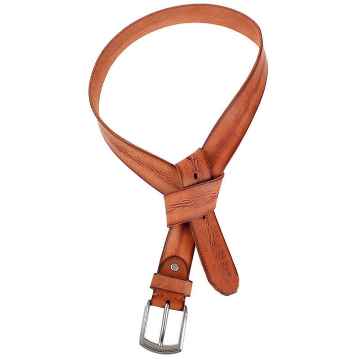 Cintura da uomo in pelle lavata con strato superiore in pelle bovina vintage